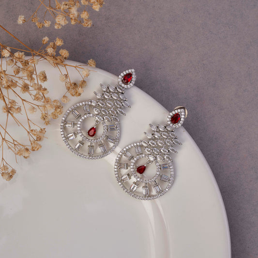 Glamorous Circular Drop Rhodium Plated Earrings