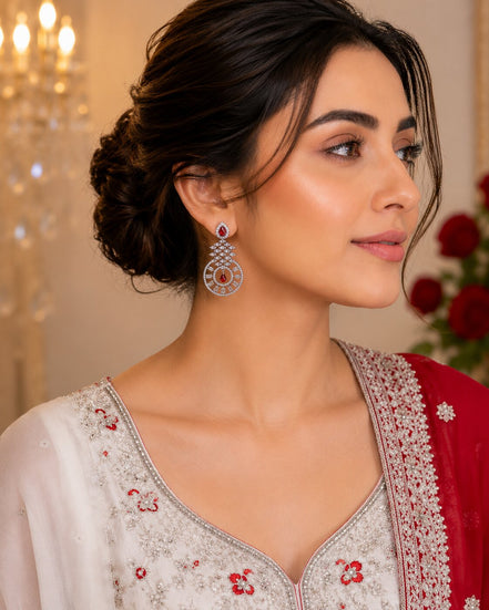 Glamorous Circular Drop Rhodium Plated Earrings