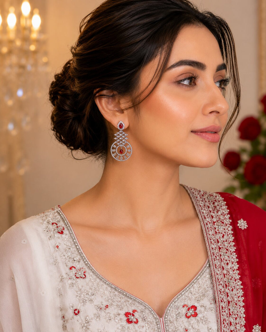 Glamorous Circular Drop Rhodium Plated Earrings