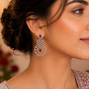 Glamorous Circular Drop Rhodium Plated Earrings