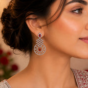 Glamorous Circular Drop Rhodium Plated Earrings