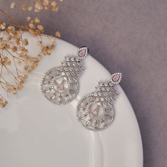 Glamorous Circular Drop Rhodium Plated Earrings
