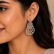 Glamorous Circular Drop Rhodium Plated Earrings