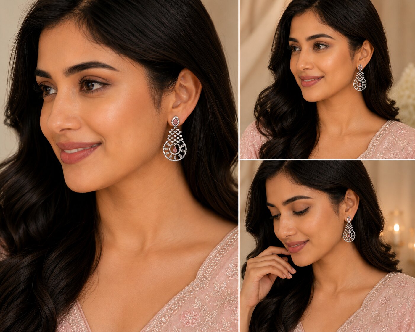 Glamorous Circular Drop Rhodium Plated Earrings