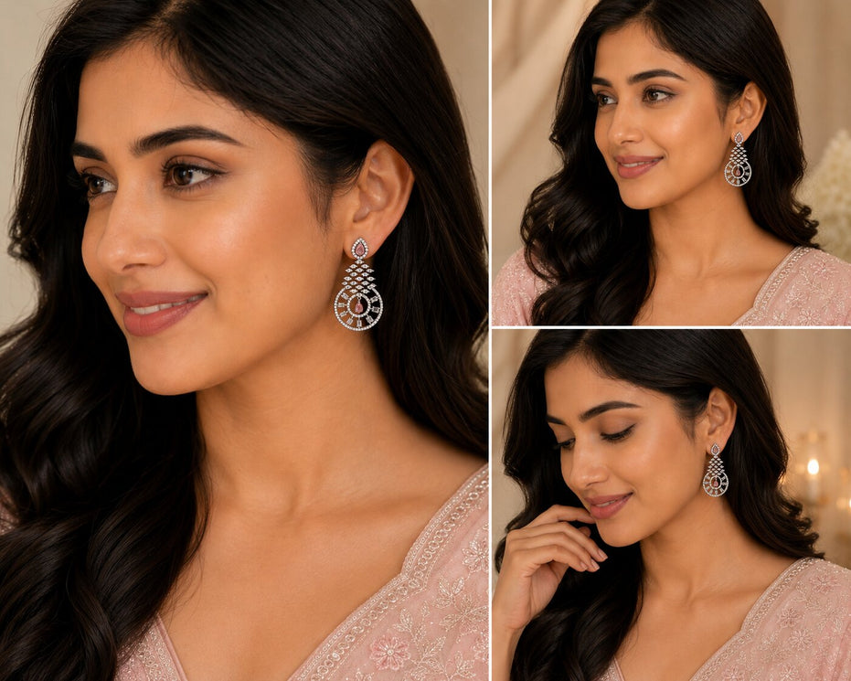 Glamorous Circular Drop Rhodium Plated Earrings