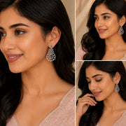 Glamorous Circular Drop Rhodium Plated Earrings