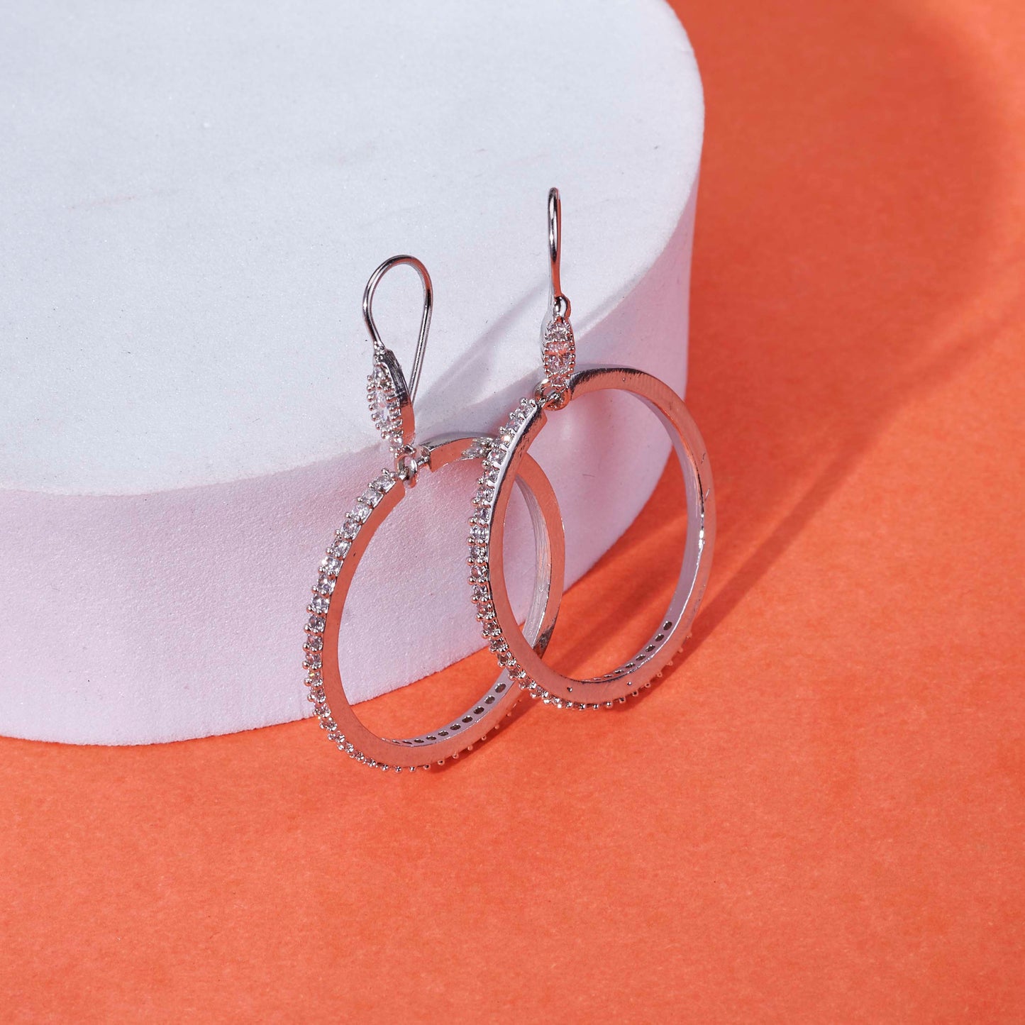 Sparkling Rhinestone Hoop Rhodium Plated Small Earrings
