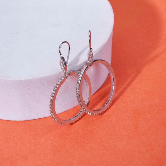 Sparkling Rhinestone Hoop Rhodium Plated Small Earrings