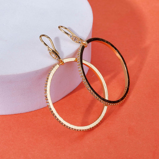 Sparkling Rhinestone Hoop Gold Plated Big Earrings