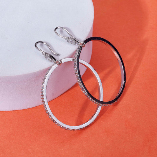 Sparkling Rhinestone Hoop Rhodium Plated Big Earrings