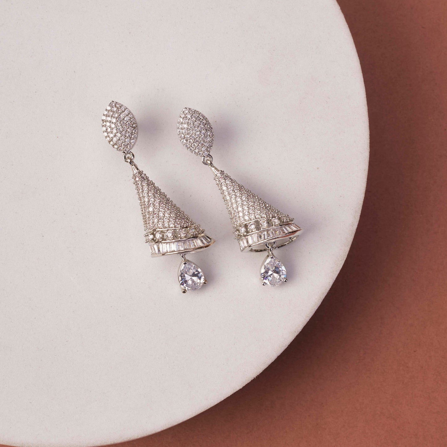 Enchanted Conical Rhodium Plated Earrings