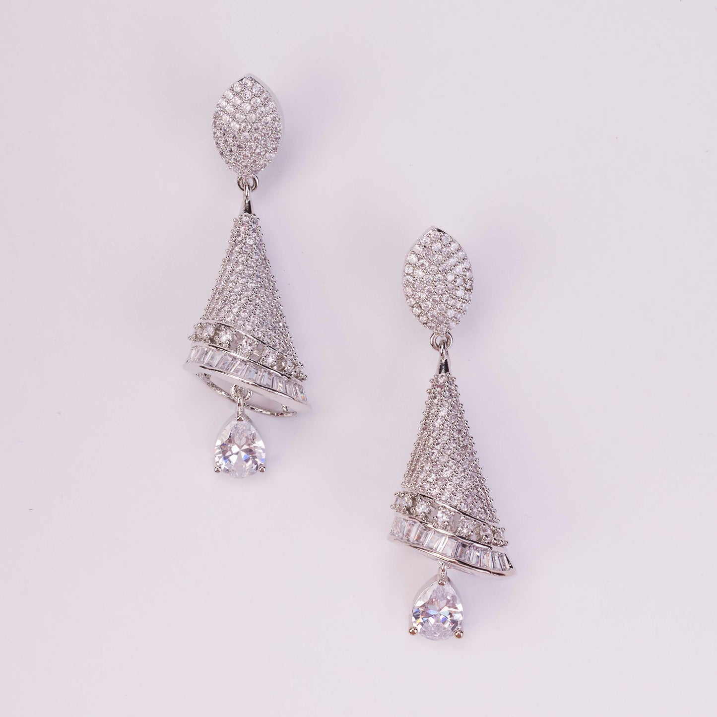 Enchanted Conical Rhodium Plated Earrings