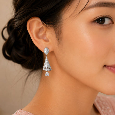 Enchanted Conical Rhodium Plated Earrings