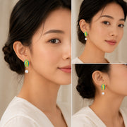 Gold Silver Plated Leaf Pattern Pearl Drop Earrings