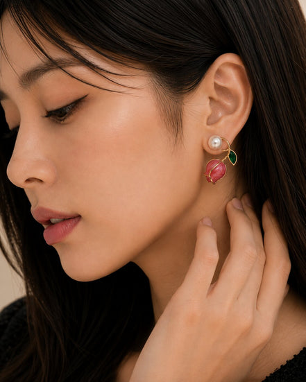 Ocean Rose Petals Gold Plated Earrrings