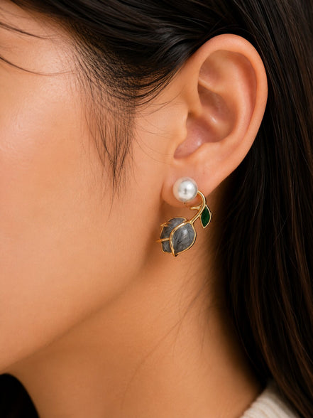 Ocean Rose Petals Gold Plated Earrrings