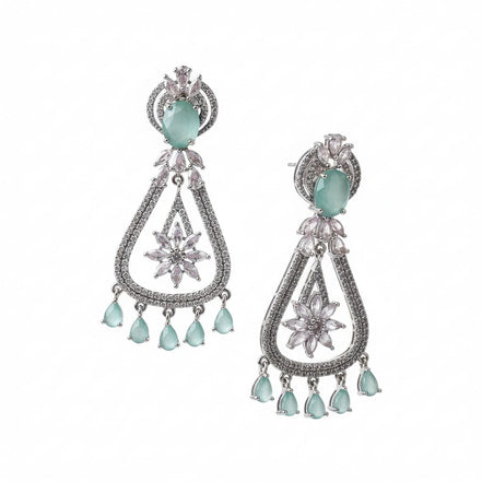 Rhodium-Plated American Diamond Drop Earrings