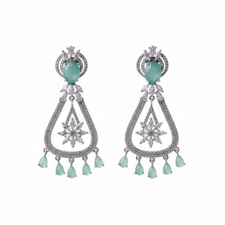 Rhodium-Plated American Diamond Drop Earrings