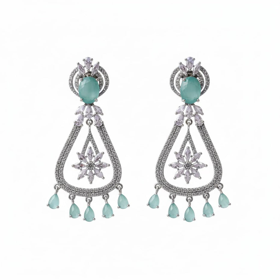 Rhodium-Plated American Diamond Drop Earrings