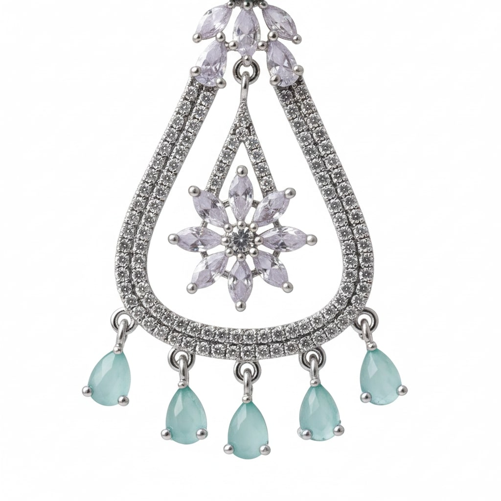 Rhodium-Plated American Diamond Drop Earrings