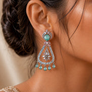 Rhodium-Plated American Diamond Drop Earrings