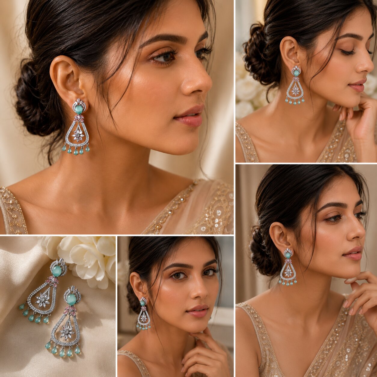 Rhodium-Plated American Diamond Drop Earrings