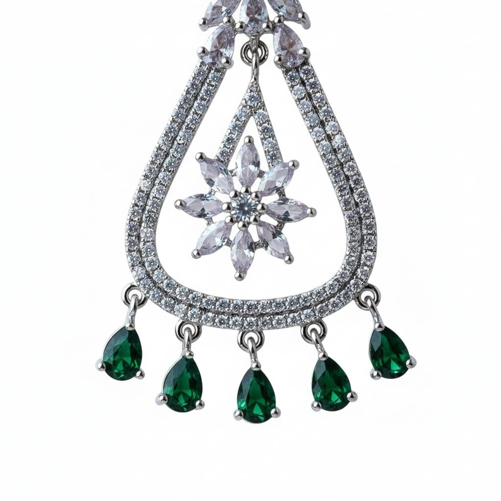Rhodium-Plated American Diamond Drop Earrings