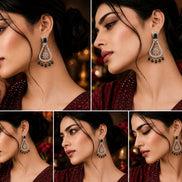 Rhodium-Plated American Diamond Drop Earrings