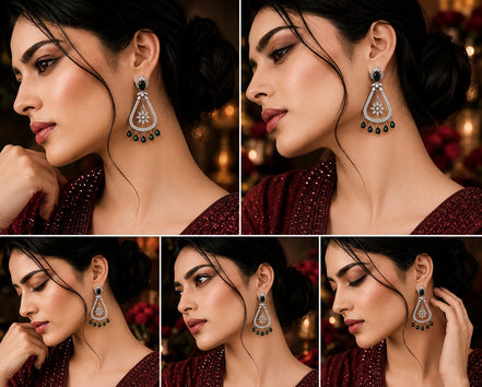 Rhodium-Plated American Diamond Drop Earrings