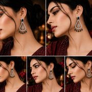 Rhodium-Plated American Diamond Drop Earrings