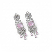 American Diamond Long Rhodium Plated Dangle Earrings