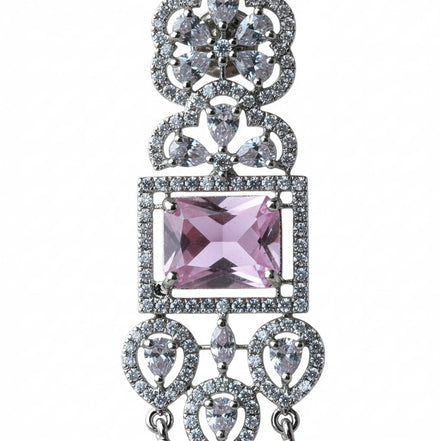 American Diamond Long Rhodium Plated Dangle Earrings