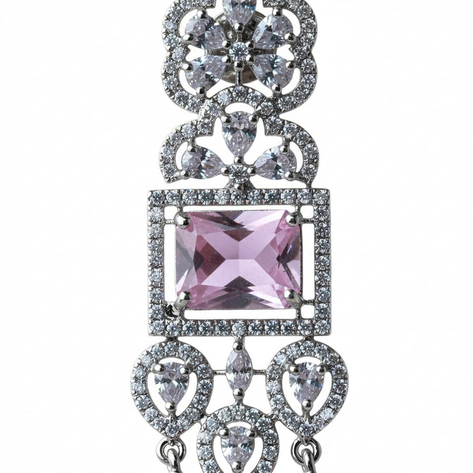 American Diamond Long Rhodium Plated Dangle Earrings