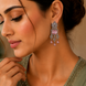 American Diamond Long Rhodium Plated Dangle Earrings
