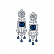 American Diamond Long Rhodium Plated Dangle Earrings