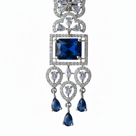 American Diamond Long Rhodium Plated Dangle Earrings