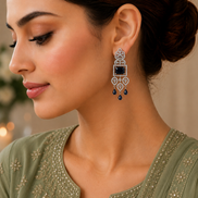 American Diamond Long Rhodium Plated Dangle Earrings