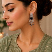 American Diamond Long Rhodium Plated Dangle Earrings