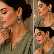 American Diamond Long Rhodium Plated Dangle Earrings