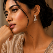Rhodium-Plated Cubic Zirconia & Pearl Feather Earrings