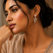 Rhodium-Plated Cubic Zirconia & Pearl Feather Earrings