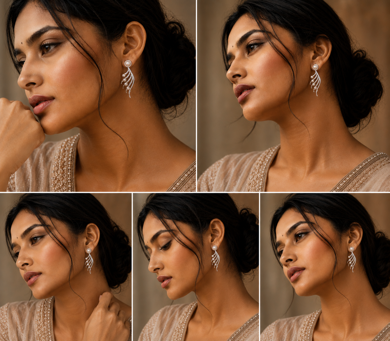 Rhodium-Plated Cubic Zirconia & Pearl Feather Earrings