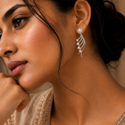 Rhodium-Plated Cubic Zirconia & Pearl Feather Earrings