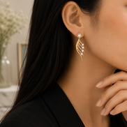 Gold-Plated Cubic Zirconia & Pearl Feather Earrings