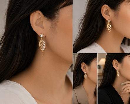 Gold-Plated Cubic Zirconia & Pearl Feather Earrings