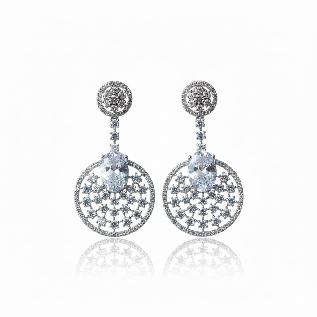 Rhodium Plated American Diamond Stones Dangler Earrings