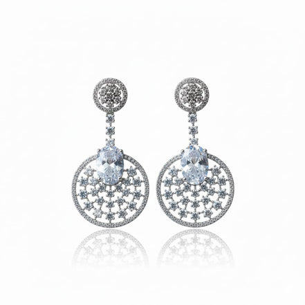 Rhodium Plated American Diamond Stones Dangler Earrings
