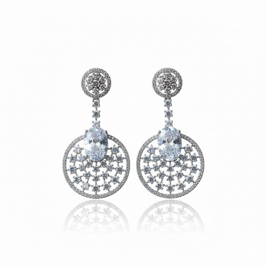 Rhodium Plated American Diamond Stones Dangler Earrings