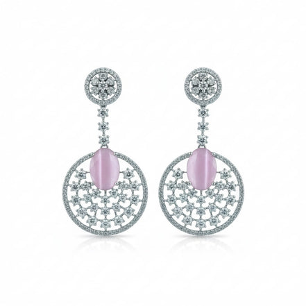 Rhodium Plated American Diamond Stones Dangler Earrings