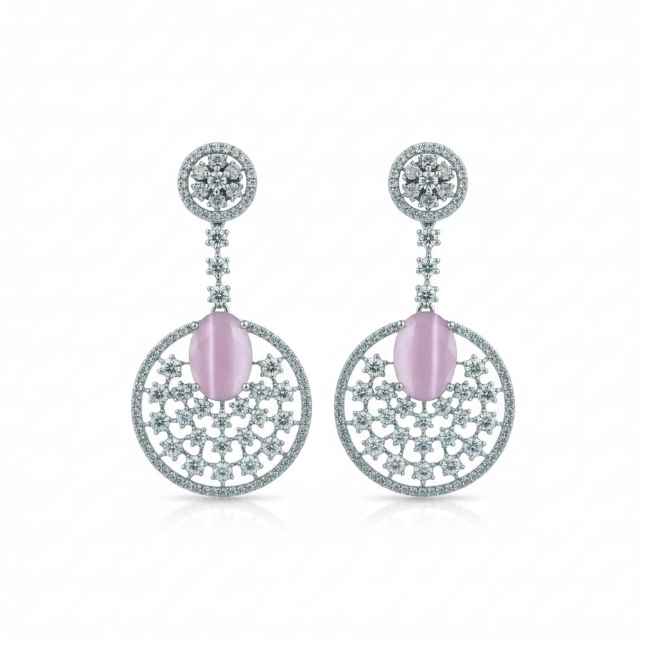 Rhodium Plated American Diamond Stones Dangler Earrings
